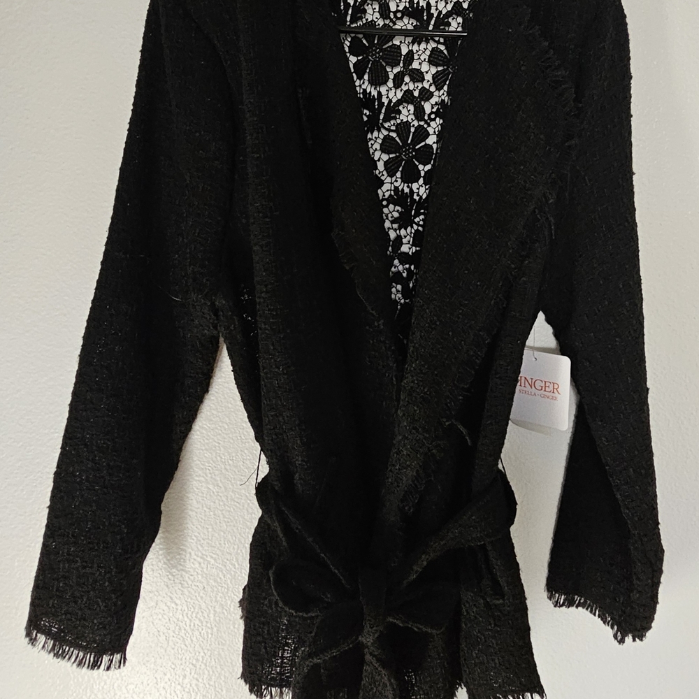Black Textured Open Front Cardigan